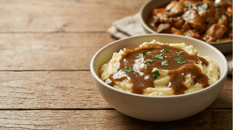 Mashed potatoes with gravy side dish
