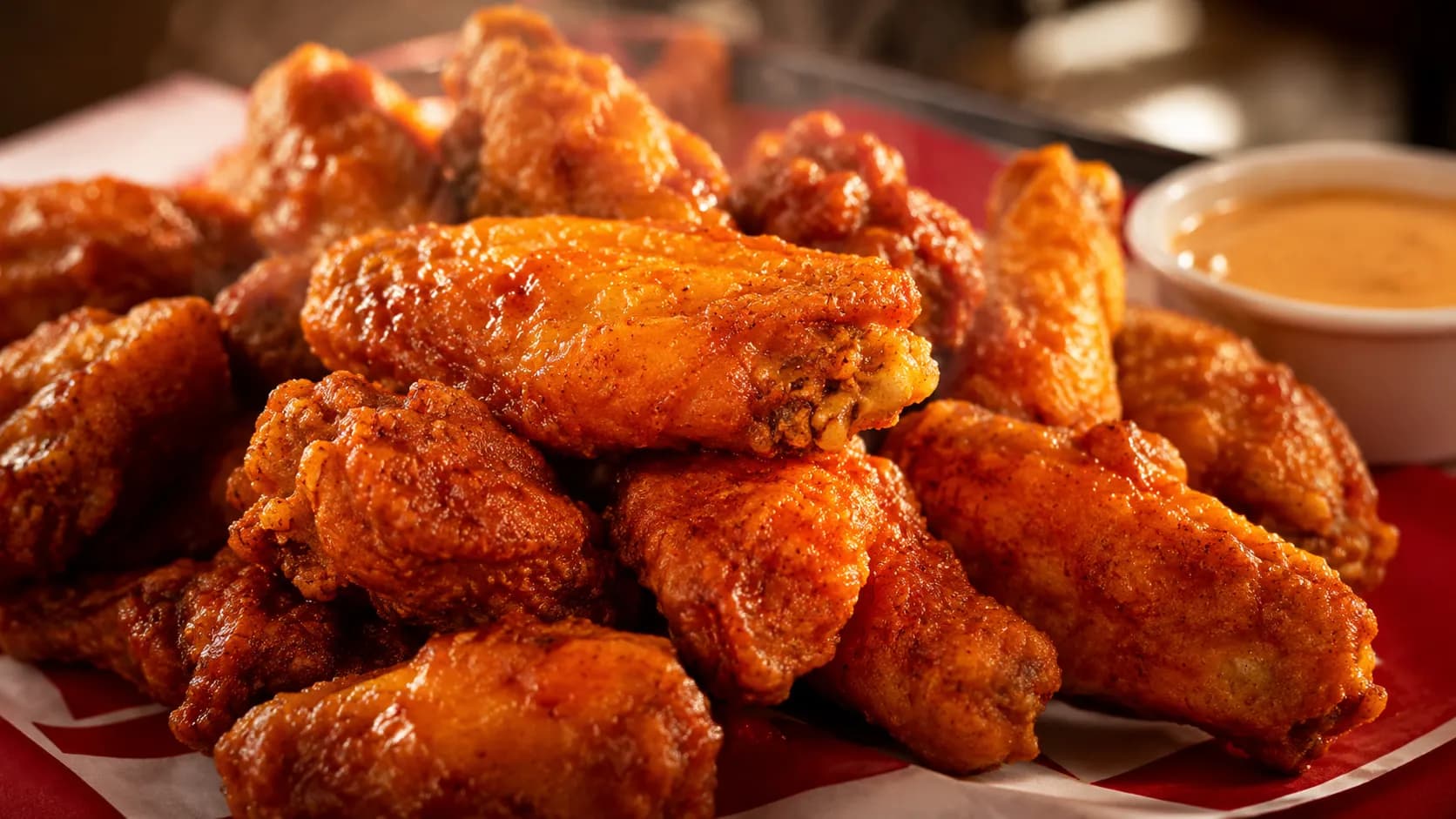 KFC hot wings crispy and spicy with dipping sauce